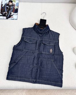 Veste Sans Manches Moncler Effet Denim Matelassé en Jean