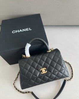 Sac Chanel Coco Handle Mini en cuir caviar noir – Matelassé & chaîne dorée