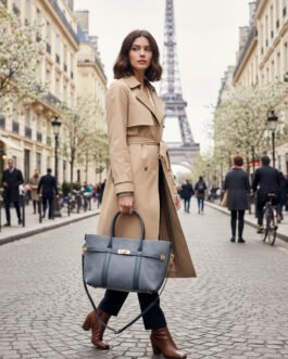 Sac Cabas Loro Piana Cuir Grainé Gris avec Pochette