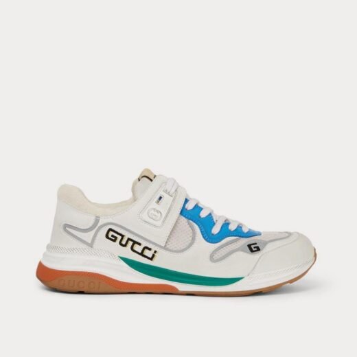Gucci Baskets basses blanches en cuir et maille vieillies Ultrapace – 35