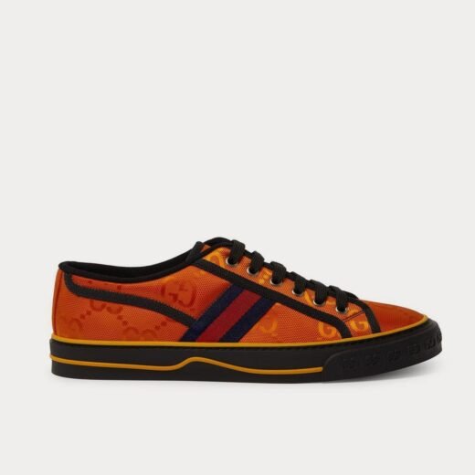 Gucci Baskets basses orange en toile ECONYL monogrammée Off the Grid avec bordure en sangle – 35