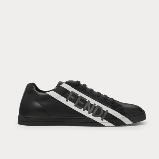 Fendi Baskets basses noires en cuir à imprimé logo – 35