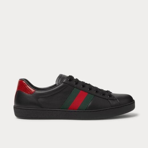 Gucci Baskets basses noires en cuir à finitions serpent d'eau Ace – 35