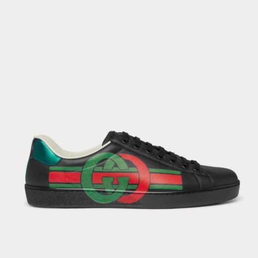 Gucci Baskets basses noires en cuir à imprimé logo Ace – 35