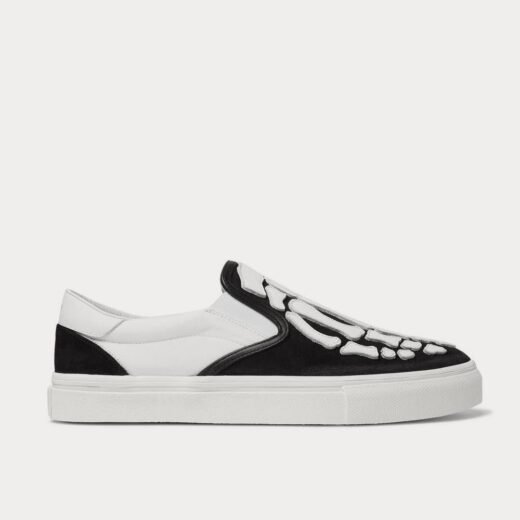 AMIRI Baskets basses noires à enfiler en toile et daim avec applications en cuir Skel Toe – 35