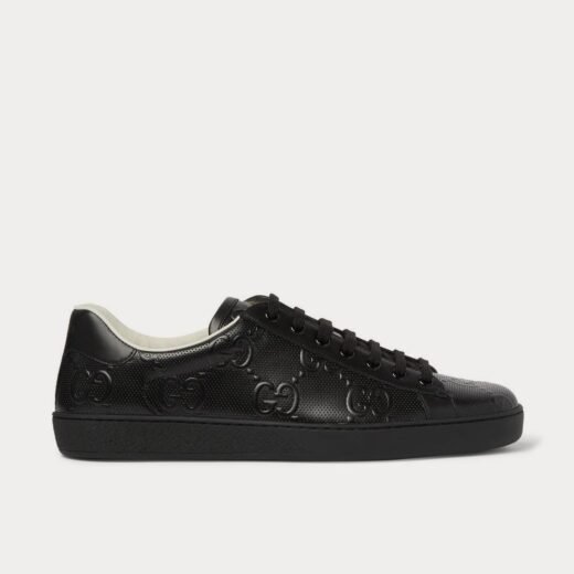 Gucci Baskets basses noires en cuir perforé avec logo Ace – 35