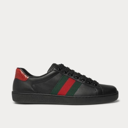 Gucci Baskets basses noires en cuir à finitions serpent Ace – 35