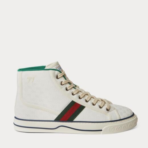 Gucci Baskets montantes blanches Tennis 1977 en toile monogrammée à bordures en sangle – 35