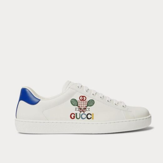Gucci Baskets basses blanches en cuir brodées du logo New Ace – 35