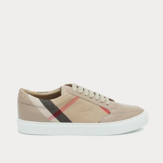Burberry Baskets basses en cuir et coton marron saumon – Tanné / 35