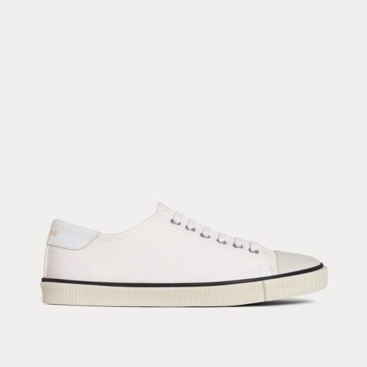 Celine Baskets basses en toile et cuir de veau blanc cassé à bouts ronds – 35