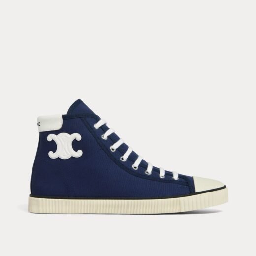 Celine Baskets montantes à lacets Blank en toile et cuir de veau bleu marine – 35