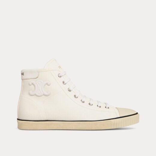 Celine Baskets montantes à lacets en toile et cuir de veau blanc cassé – 35