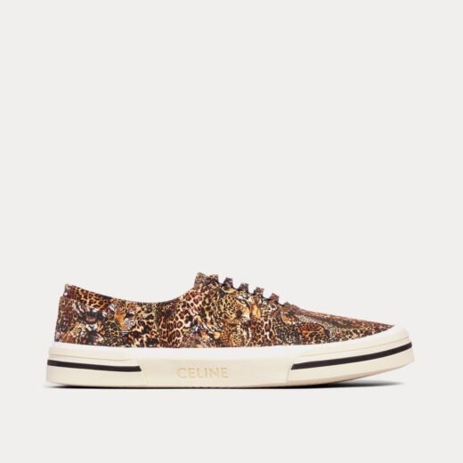 Celine Baskets basses en toile imprimée « Tigres et Léopards » marron/noir Elliot – 35