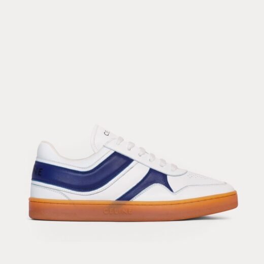 Celine Baskets basses à lacets en cuir blanc optique / bleu marine / beige – 35