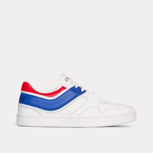 Celine Baskets basses à lacets en cuir de veau blanc optique / rouge bleu – 35