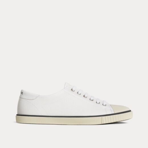 Celine Baskets basses en toile et cuir de veau blanc cassé à bouts ronds – 35