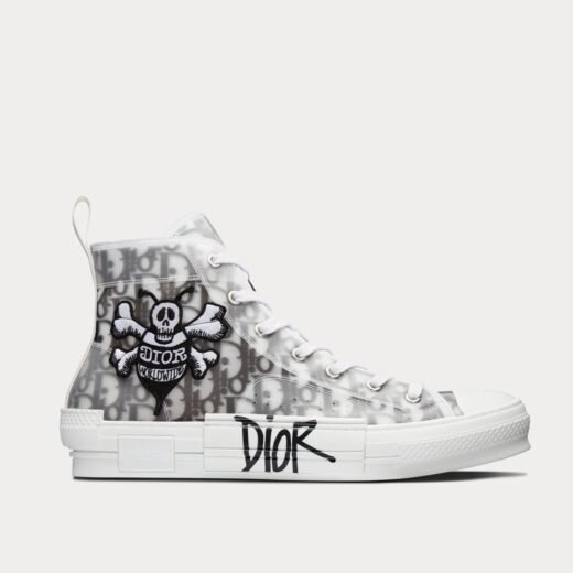 Baskets montantes noires et blanches Dior x Stussy B23 en toile oblique avec patch brodé d'abeilles – 35