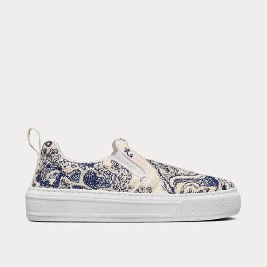 Baskets basses Dior Solar en coton brodé bleu et blanc avec motif Toile de Jouy – 35