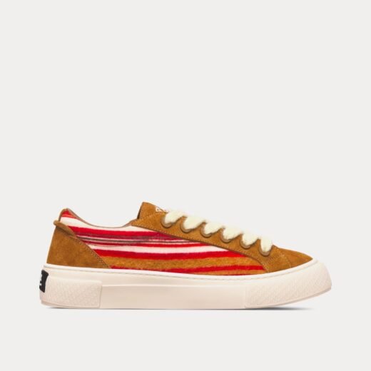 Baskets basses Dior x Denim Tears B33 édition limitée en mohair multicolore rouge et daim marron – 35