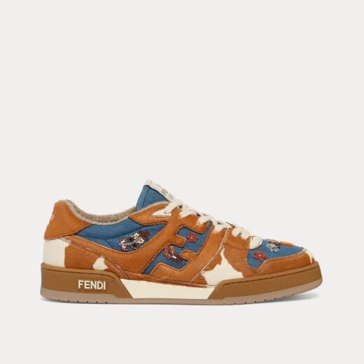 Fendi Baskets basses Match en denim et cuir de vache marron/bleu – 35