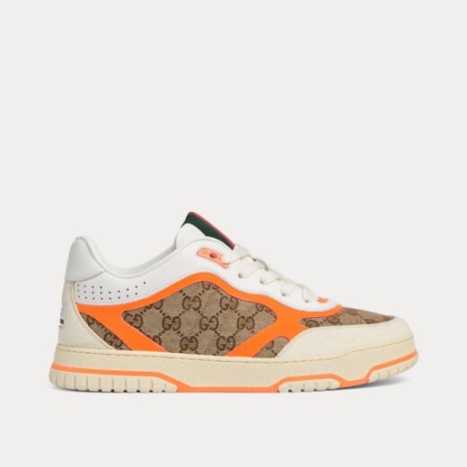 Gucci Baskets basses Re-Web en cuir et toile GG originales blanches/orange – 35