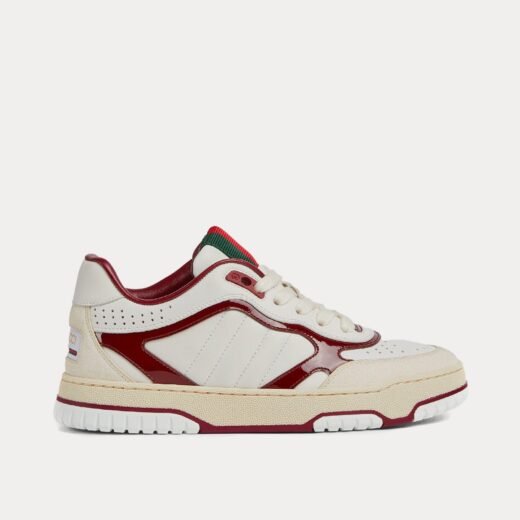 Gucci Baskets basses Re-Web en cuir verni blanc/rouge – 35