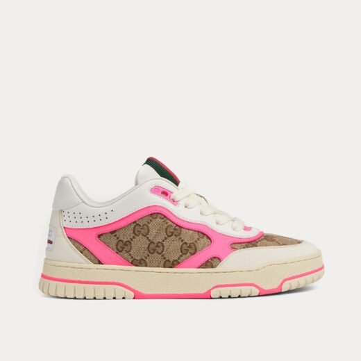 Gucci Baskets basses Re-Web en cuir et toile GG originales blanches/roses – 35
