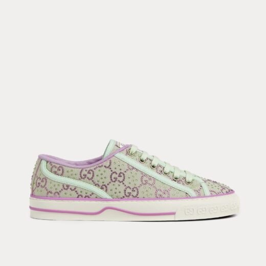 Gucci Baskets basses Tennis 1977 GG Crystal Canvas vert clair/lilas – 35