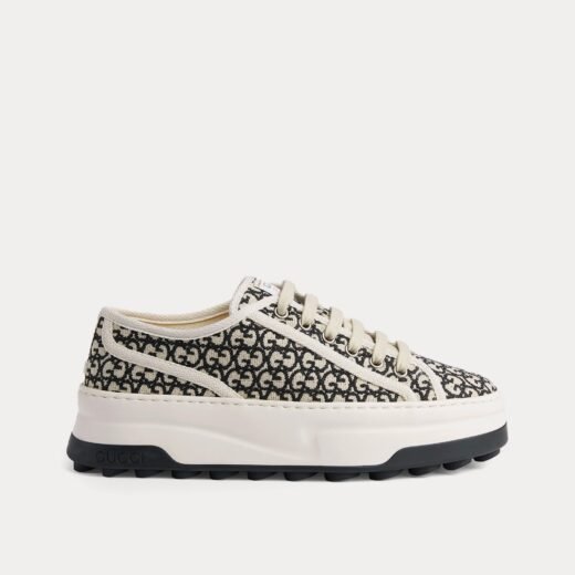 Gucci Baskets basses Tennis 1977 en toile GG Jacquard ivoire/noir – 35