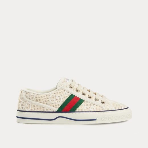 Gucci Baskets basses Tennis 1977 GG brodées au crochet en coton ivoire/blanc – 35