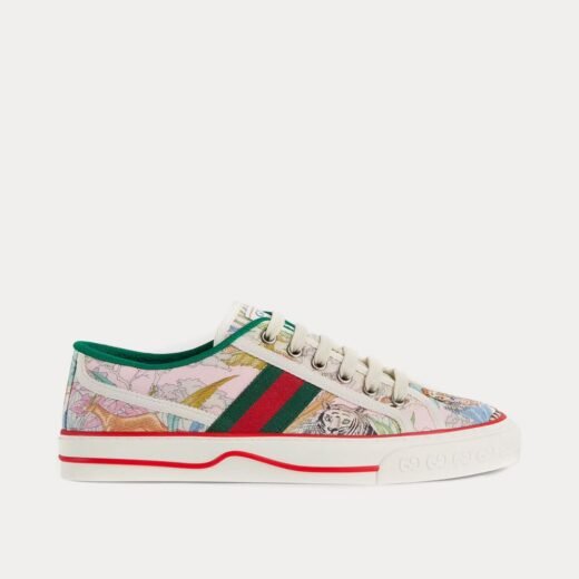 Gucci Baskets basses roses à imprimé fleuri Tiger Tennis – 35