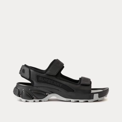 Burberry Sandales noires en cuir et nylon à imprimé logo Arthur – Noir / 35