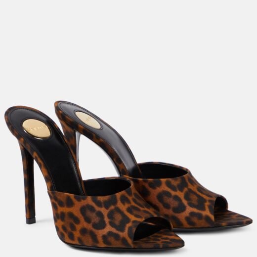 Saint Laurent Mules Goldie 110 à motif léopard