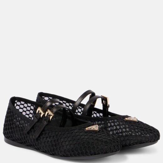 Prada Ballerines en résille et cuir à logo