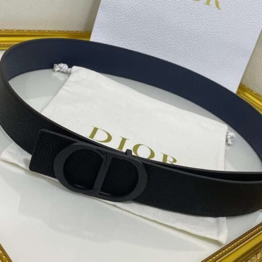 Dior Ceinture réversible en cuir de veau grainé GHW (Noir/Bleu Marine)