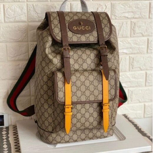 Sac à dos souple Gucci GG Supreme Web Straps Marron Jaune / Noir Jaune – Web Straps Brown Yellow