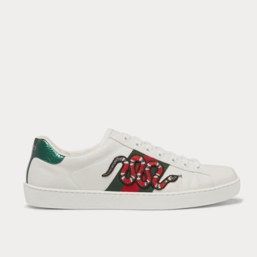 Gucci Baskets basses blanches en cuir appliqué ornées de serpents d'eau Ace – 35