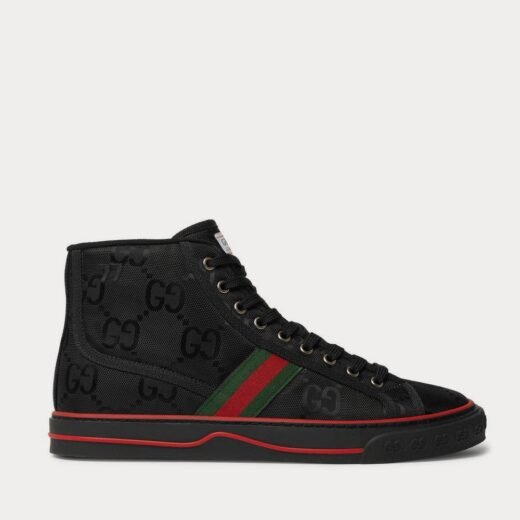 Gucci Baskets montantes noires en toile ECONYL monogrammées Off the Grid avec bordure en sangle – 35