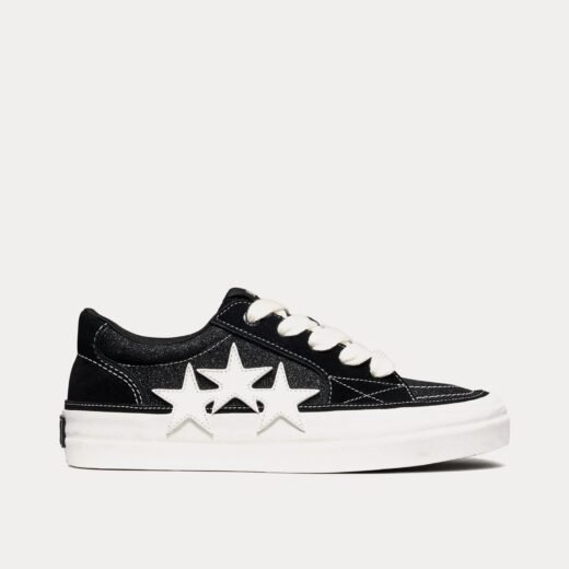 AMIRI Baskets basses Sunset Skate en daim pailleté noir/blanc – 35