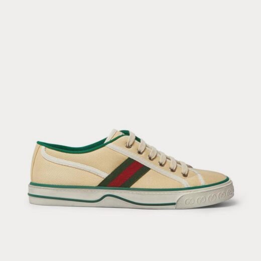 Gucci Baskets basses en toile et sangles effet vieilli crème – 35