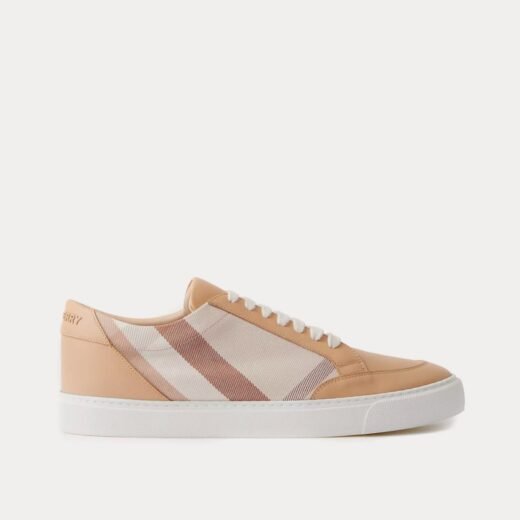 Burberry Baskets basses en coton et cuir à carreaux fauves doux – Beige / 35