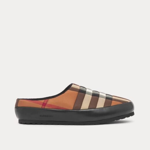Burberry Chaussons Check en nylon et cuir d'agneau
