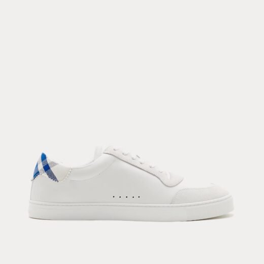 Burberry Baskets basses en cuir et coton à carreaux blanc optique/bleu – Blanc / 35
