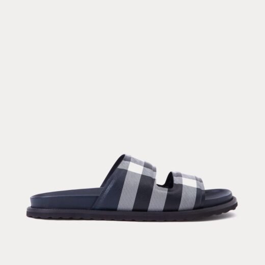 Burberry Claquettes Check bleu anthracite foncé – Marine / 35