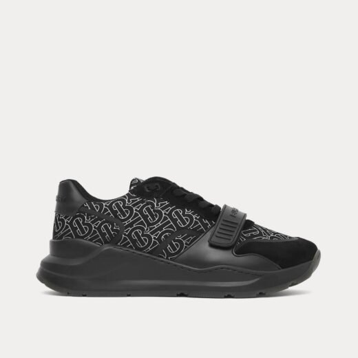 Burberry Baskets basses en nylon noir et blanc à imprimé monogramme – Noir / 35