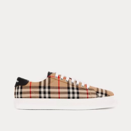 Burberry Baskets basses à semelle bio en cuir et à carreaux vintage beiges – Brun / 35