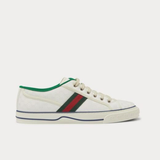 Gucci Baskets basses blanches en jacquard à bordures en toile Mignon – 35