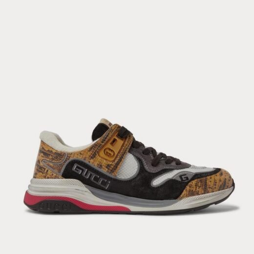 Gucci Baskets basses jaunes Ultrapace en daim vieilli