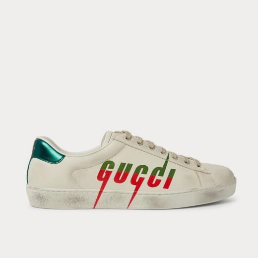Gucci Baskets basses Ace en cuir vieilli blanc cassé – 35